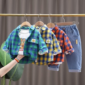 Completo Primaverile e Autunnale per Ragazzi, Set Casual a Tre Pezzi, Abiti alla Moda per Bambini, Completi a Quadri per Ragazzi, <span class=keywords><strong>Vestiti</strong></span> per Neonati con Cartoni Animati - Product Image 1