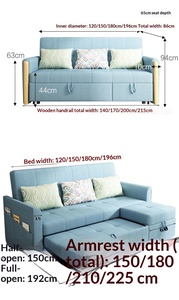 Canapé-lit <span class=keywords><strong>convertible</strong></span> moderne et simple en tissu, multifonctionnel, avec chaise longue escamotable et pliable, structure en bois, idéal pour les petits appartements. - Product Image 4