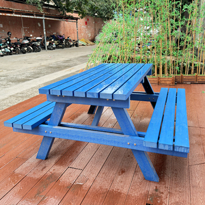 Juego de sillas y mesas Adirondack para patio exterior, madera azul rústica y plástico reciclado para hoteles, escuelas, parques - Product Image 2