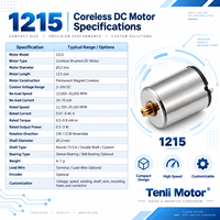 Moteur CC sans balais Tenli 1215, 12 mm, vitesse nominale 0,46 A, courant nominal, réversible pour système de contrôle de vitesse et d'automatisation