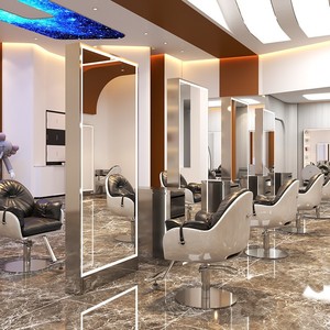 Station de coiffure professionnelle moderne à double miroir |   Miroir de sol pour salon de beauté avec cadre en métal et éclairage LED - Product Image 5