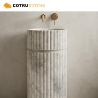 Lavabo rond à piédestal blanc en marbre, lavabo autoportant pour salle de bain