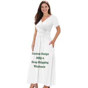 Abito Casual da Donna con Stampe Tribali Polinesiane Samoane Personalizzate, Stampa su Richiesta, Scollo a V, Maniche Corte, Vestito Lungo - Product Image 5