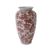 RXEM02-F Botol Melon Musim Dingin Berlapis Kaca Merah Bermotif Pohon Kelapa, Bunga, dan Daun