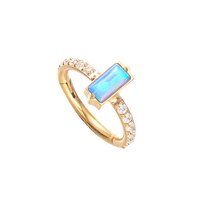 Fuxuan Anneau segmenté articulé latéral en titane ASTM F136 serti de zircone cubique avec opale rectangulaire, bijou de corps pour piercing