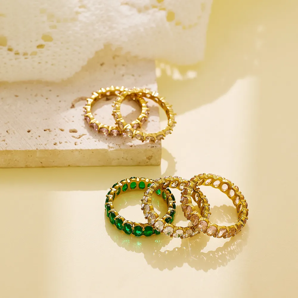 Cincin mewah grosir 18k cahaya sederhana berlapis emas perhiasan Lot campuran untuk anak perempuan rumah pernikahan Banquet Hotel cincin zirkon