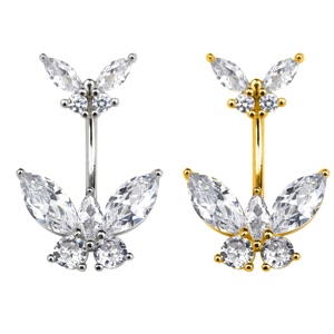 Phụ Nữ Đôi Kim Cương Zircon bướm phẫu thuật thép không gỉ rốn xuyên đồ trang sức thời trang rốn Vòng cơ thể xuyên đồ trang sức - Product Image 3