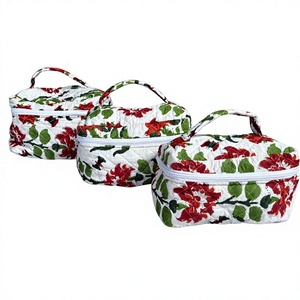 Trousse de Maquillage Vintage Imperméable en Tissu Matelassé de Coton à Imprimé Floral (Nom le Plus Courant) – Organisateur de Maquillage, Pochette de Toilette, Trousse de Voyage - Product Image 2
