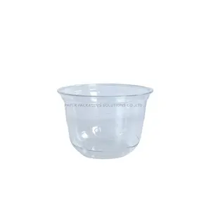 Wholesale 10oz Recyclable U-Shape PET Plastic Cup for Affogato Ice Cream Gelato Slush Yogurt Jelly PuddingChurros Sorbet Sweets