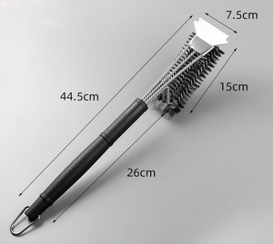 Brosse de nettoyage pour barbecue en acier inoxydable avec grattoir, double tête, long manche, pour grils à charbon et à gaz - Product Image 1