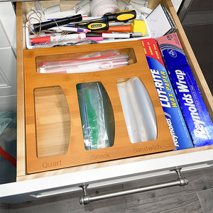 Bamboo Ziplock Bag Storage Organizer for Drawer Wood Kitchen Ziplock Baggie Dispenser Box
