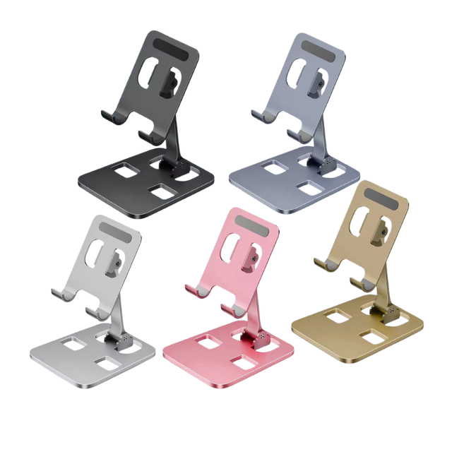 Custom Logo Aluminium Alloy Desk Holder Folding Metal Cell Phone Display Stand Flexible Universal Mobile Phone Holder Stand
