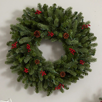 Guirlande de porte de Noël artificielle en PVC, faite à la main, écologique, pré-éclairée, avec aiguilles de pin et lumières LED