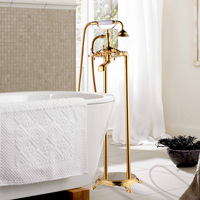 Mitigeur de baignoire sur pied, style antique, avec douchette, en laiton pur électrolytique, ensemble de robinetterie rétro