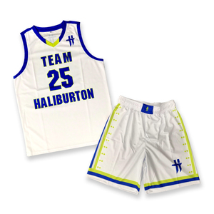 Ensemble maillot et short de basket-ball en maille à sublimation pour équipe personnalisée, blanc - Product Image 1