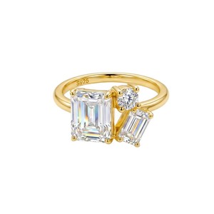 S925 Sterling <b>Silver</b> Moissanite Three Stone <b>Ring</b> <b>Emerald</b> Cut Moissanite Engagement Finger <b>Ring</b> For Women Fine Jewelry Gift - Product Image 1