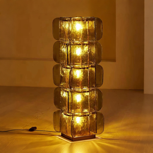 <span class=keywords><strong>Lampada</strong></span> da Terra Moderna di Lusso in Acciaio Inossidabile e Vetro, Luce Verticale Impilabile Verde Testurizzata per Progetti Alberghieri, Soggiorni e Ville - Product Image 1