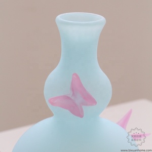 BIXUAN <span class=keywords><strong>Vase</strong></span> de table <span class=keywords><strong>double</strong></span> <span class=keywords><strong>gourde</strong></span> soufflé à la main Givré mat Pastel bleu citron papillon <span class=keywords><strong>Vase</strong></span> en verre sculptural soufflé à la bouche Appliqué - Product Image 5