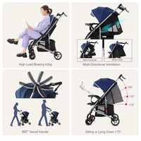 Poussette bébé unisexe de luxe à quatre roues, à une main, avec un design pliable léger en tissu pour bébés de 0 à 3 ans