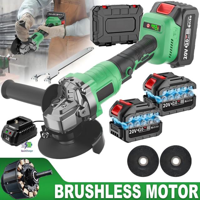 20V Brushless Cordless Angle Grinder Battery Powered 8100rpm High Speed 125mm Slide Switch Cutting Grinding Industrial DIY Use