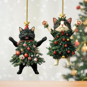 Pendentifs d'arbre de noël mignon chat ornements suspendus pour voiture sac à dos décorations d'arbre de noël fournitures de fête cadeaux de nouvel an - Product Image 3