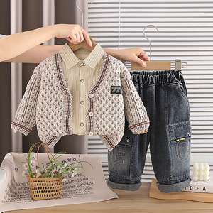 Erkek Çocuk Sonbahar Günlük Pamuk Polyester Üç Parçalı Takım <span class=keywords><strong>1</strong></span>-3 Yaş Süveter Hırka Uzun Kollu Çocuk Giysileri - Product Image 6