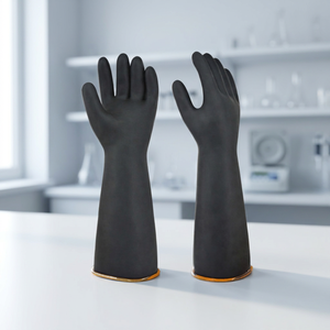 Gants en caoutchouc naturel de latex industriel de sécurité, résistants aux acides, aux alcalis et aux huiles, surface lisse noire, orange, 35 cm, usage intensif - Product Image 3