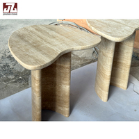 Table basse réglable en travertin blanc beige Wabi-Sabi, mobilier naturel, garantie 1 an pour hôtels, jardins, salon