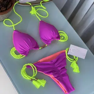 Costumi da bagno Bikini brasiliano a vita alta, nuova stampa Vintage estate Hot reggiseno imbottiture donna costume da bagno/