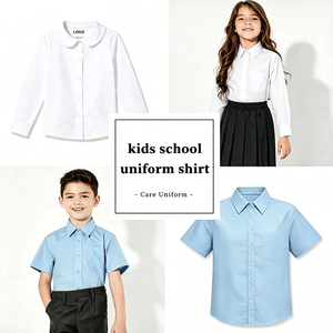 Chemises de haute qualité en gros pour l'école primaire, uniformes scolaires pour enfants, chemises unisexes personnalisables, chemise à col blanc/bleu - Product Image 1