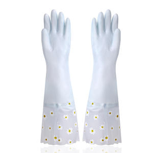 Guantes de limpieza para el hogar de PVC, 42 cm de largo, impermeables, gruesos, con diseño de margaritas, para lavar platos y ropa en la cocina - Product Image 1