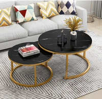 Table basse ronde simple de petite taille en bois noir pour salon, style moderne et luxueux, pour petite famille
