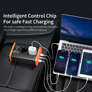 Convertisseur de courant pour voiture <span class=keywords><strong>12V</strong></span> vers <span class=keywords><strong>230V</strong></span> DC/AC <span class=keywords><strong>300W</strong></span>, prise AC double USB à charge rapide, pour le camping - Product Image 3
