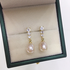 Boucles <span class=keywords><strong>d</strong></span>'Oreilles SHDIYAYUN en <span class=keywords><strong>Argent</strong></span> Pur S925 avec Aiguille, Design Goutte Zircon et Perles de Culture <span class=keywords><strong>d</strong></span>'Eau Douce Naturelles - Product Image 1