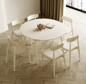 Juego de Mesa y Sillas de Comedor Redondas Extensibles y Plegables de Madera de Diseño Moderno para Sala de Estar, Hogar, Hotel, Apartamento, Villa - Product Image 1