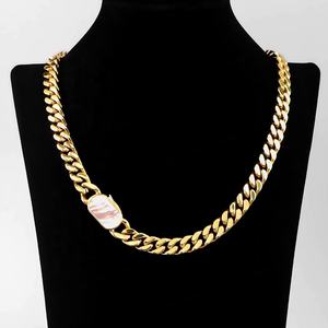 Chaîne de collier cubaine en acier inoxydable plaqué or 18 carats pour hommes, style hip-hop, vente en gros, personnalisée - Product Image 4