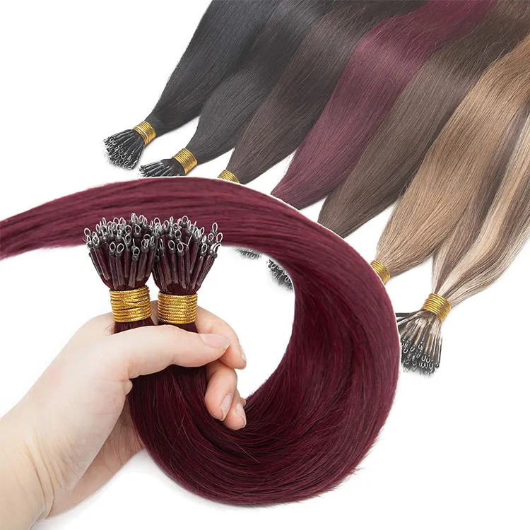 Free ship Wholesale price Nano Ring hair/ microlink hair Double Drawn long invisible seamless natural human hair extension