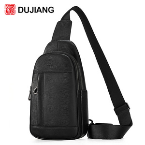 Dujiang Men's Genuine Leather Chest <b>Bag</b> Solid Color Crossbody <b>Bag</b> For Everyday Use Fall 2023 - Product Image 5