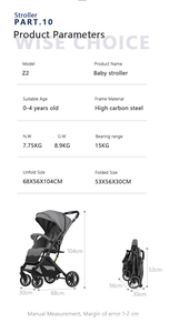 Cochecito Ligero Personalizado, Carrito de Bebé de Lujo para Recién Nacidos, Plegable en un Solo Paso, con Empuje Bidireccional, 15 kg - Product Image 6