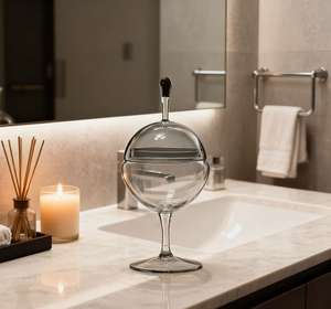 Réservoir de rangement décoratif en <span class=keywords><strong>verre</strong></span> américain gris personnalisé <span class=keywords><strong>à</strong></span> <span class=keywords><strong>pied</strong></span> haut avec couvercle, décoration de salon, ornements de rangement pour la maison - Product Image 3