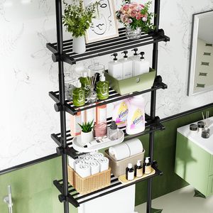 Étagère de rangement sur pied en métal CF sans perçage, 4 niveaux, largeur et hauteur réglables, gain de place, pour salle de bain, à placer au-dessus des toilettes - Product Image 3