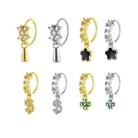 Bijoux de piercing nasal de mode en gros pour femmes, boucles d'oreilles pendantes fines en cuivre, boucles d'oreilles pendantes en forme de fleur, anneau de nez plaqué or