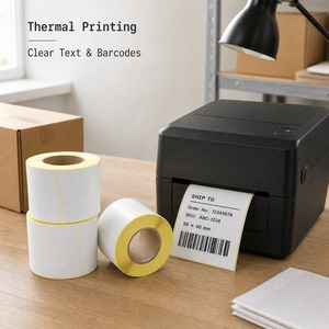 <span class=keywords><strong>Papel</strong></span> de Respaldo de Vidrio Amarillo Ecológico Sensible al Calor de Alta Calidad 58*40, Etiqueta Adhesiva Térmica para Impresión de Códigos de Barras - Product Image 2