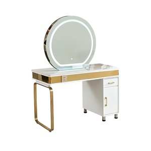 Mesa de espejo para peluquerí<span class=keywords><strong>a</strong></span>, barberí<span class=keywords><strong>a</strong></span> de belleza, tocador doméstico dedicado, mármol, lado individual y doble con espejo de gabinete - Product Image 1