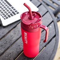 D5726 Vaso Deportivo de Plástico de Gran Capacidad (40oz) con Pajita y Asa, Portátil para Viajes en Auto, para Hombres y Mujeres, Nuevo Estilo