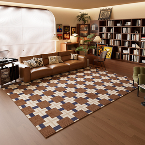 <span class=keywords><strong>Tapis</strong></span> géométrique rétro imitation cachemire de 3 m² marron, lavable, anti-fatigue, adapté aux animaux domestiques, pour chambre et salon - Product Image 3