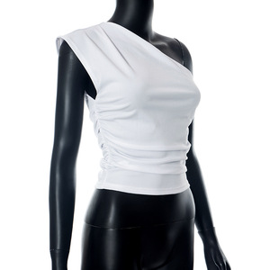 T-shirt <span class=keywords><strong>bianca</strong></span> monospalla <span class=keywords><strong>elegante</strong></span> e Chic da donna per un Look moderno ed <span class=keywords><strong>elegante</strong></span> magliette estive Casual camicie Sexy Top - Product Image 3