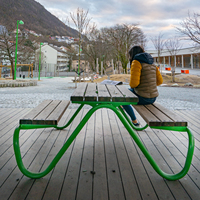 Ensemble de table de pique-nique d'extérieur résistant aux intempéries, lattes en bois massif et structure en métal courbé, sièges intégrés, mobilier de jardin et de parc