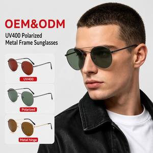 Sunray Sunglasses Manufacturer Custom Color Custom Lens Metal Double Bridge Lightweight TAC UV400 Round Polarized Sunglasses - Product Image 1