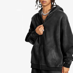 Sweat à capuche unisexe personnalisé, imprimé et brodé, effet vieilli, avec fermeture éclair, style streetwear oversize, haute qualité, 100% coton, écologique - Product Image 2